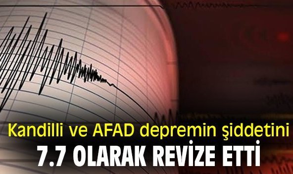 Kandilli ve AFAD depremin şiddetini 7.7 olarak revize etti