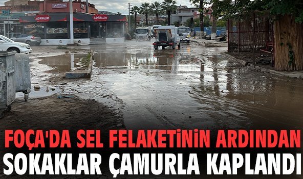 Foça'da sel felaketinin ardından sokaklar çamurla kaplandı