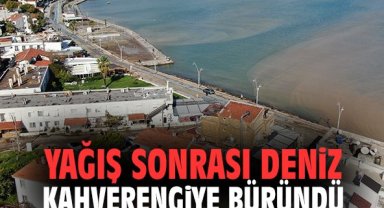 Yağış sonrası deniz kahverengiye büründü