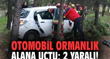 Otomobil ormanlık alana uçtu: 2 yaralı!